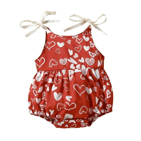 

Girls Valentine s Day Sleeveless Hearts Printed Romper Bodysuits Clothes