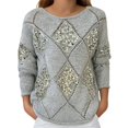 thumbnail image 5 of CAIXIA Sequins Tops for Women Argyle Sweater Fall Winter Knit Shirts Crewneck Long Sleeve Loose Pullover Top Party Clubwear, 5 of 6