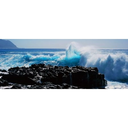 - Waves breaking on rocks Canvas Art - Panoramic Images (15 x 6)