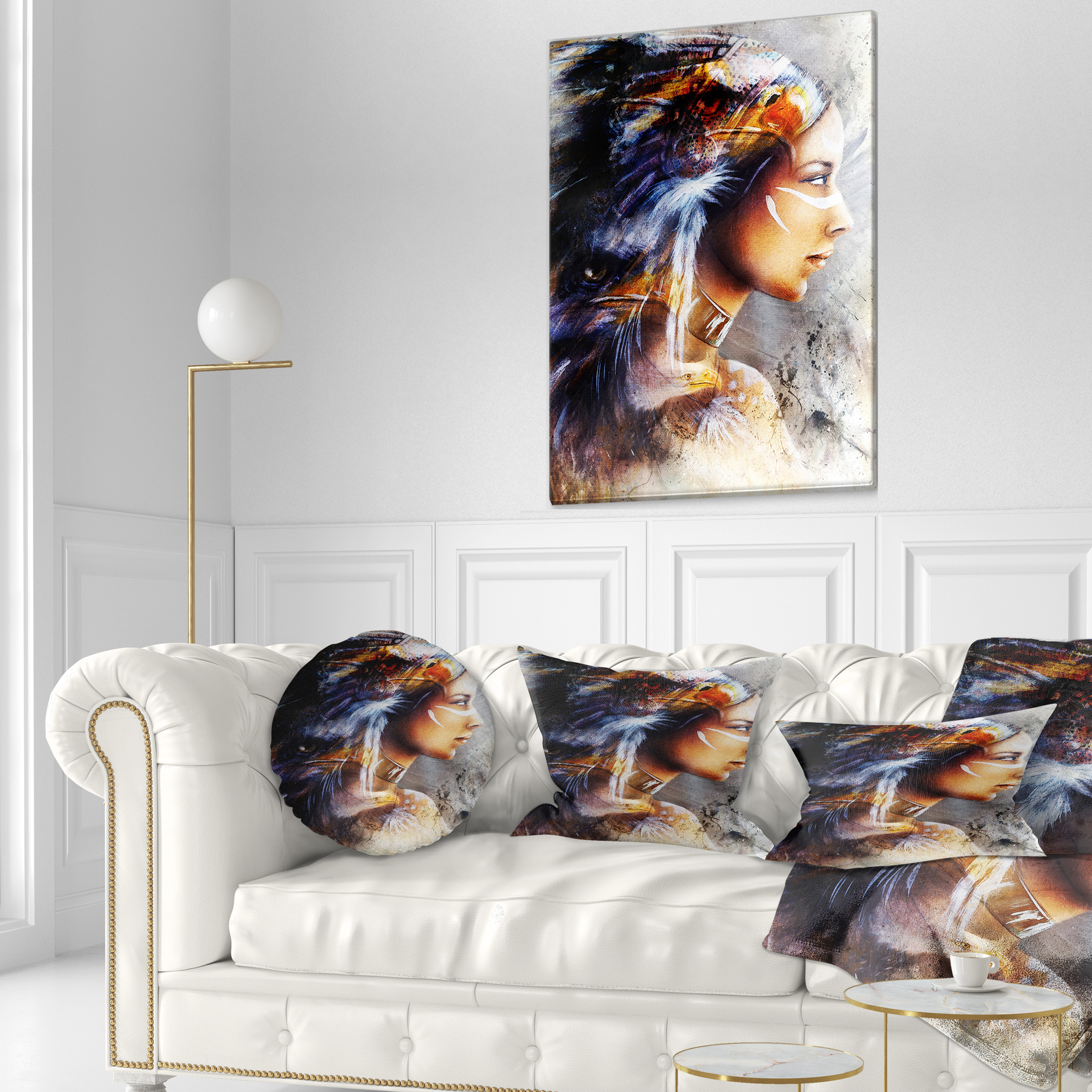 Designart Woman with White Horse Eagles - Indian Throw Pillow - 12x20