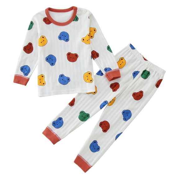 Bysome Pajamas For Girls Toddler Boys Winter Long Sleeve Cartoon Bear Strawberry Prints Tops Pants Two Piece Casual Outfits Set For Kids Clothes