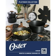 Oster Platinum Oxburg 14 Piece Forged Aluminum PFA Free Non-toxic Premium Ceramic Non Stick Interior Cookware & Kitchen Tools Set - Black W. Wood Handles