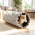 thumbnail image 2 of Happy & Polly Cozy Convertible Cat Tunnel Toy, Collapsible Grey and White Plaid Pet Play Tube for Indoor Cats, 2 of 9