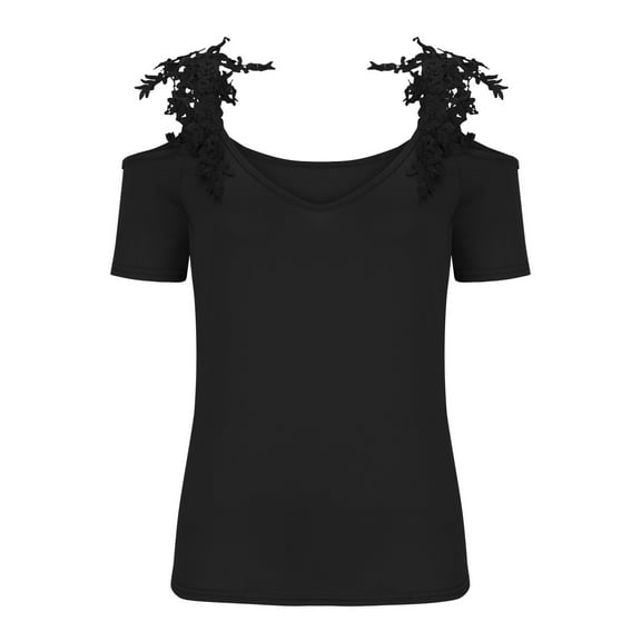 Awdenio Womens Tops Long Sleeve Clearance Fashion Petite Summer V-Neck Short Sleeve Solid Lace Casual T-shirt Blouse