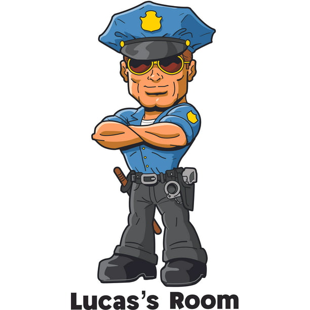 Policeman Police Cop Officer Cartoon Customized Wall Decal - Custom Vinyl  Wall Art - Personalized Name - Baby Girls Boys Kids Bedroom Wall Decal Room  Decor Wall Stickers Decoration Size (30x15 inch) 
