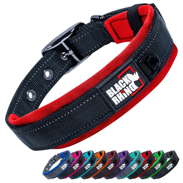 Collar para Perros Black Rhino, Neopreno Acolchado, Costuras reflectantes, Ajustable, XL (Azul/Gris) rojo XL