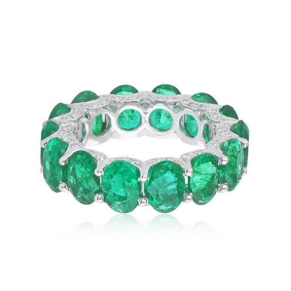 18Kt White Gold SI Clarity HI Color Diamond Emerald Eternity Ring Women Anniversary Jewelry