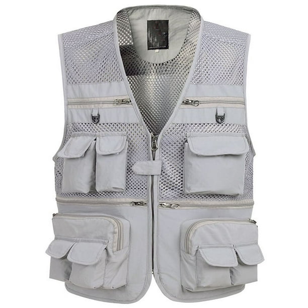 Flygo Zhusheng Men's Mesh 16 Pockets Photography Fishing Travel Outdoor  Quick Dry Vest Breathable Waistcoat Jackets (XX-Large, Grey) 