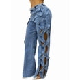 thumbnail image 2 of Women High Waisted Jeans Y2k Trendy Hollow Out Wide Straight Leg Cutout Baggy Jeans Blue M, 2 of 8