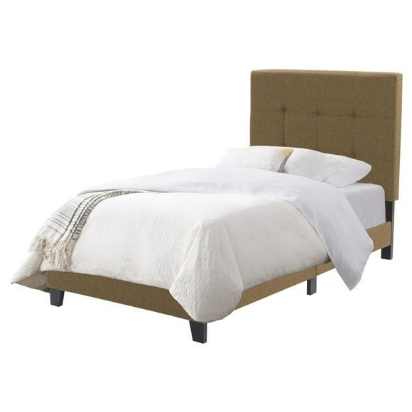 CorLiving Ellery Adult Twin Fabric Upholstered Platform Bed with Tufted Headboard and Slats, Clay Brown