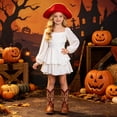 thumbnail image 2 of Glisme Girls Dress Solid Color Long Sleeve Square Neck Tiered Dresses Halloween Comfortable Girls Dress Size 5-6 Years White, 2 of 9