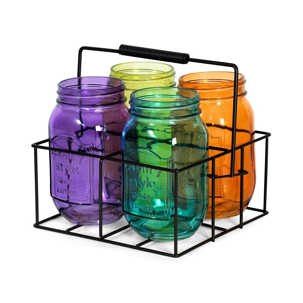 Pfaltzgraff 8inch By 4inch Assorted Color Mason Jars With Caddy