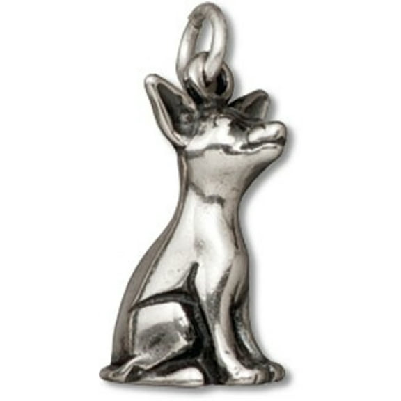 Sterling Silver 16" .8mm Box Chain 3D Sitting Chihuahua Dog Pendant Necklace