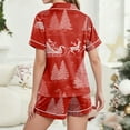 thumbnail image 5 of Wutalume Women's Festive Print Short Sleeve Pajama Set, Casual Button Down Top and Shorts, Christmas Themed Sleepwear,Watermelon Red M, 5 of 7
