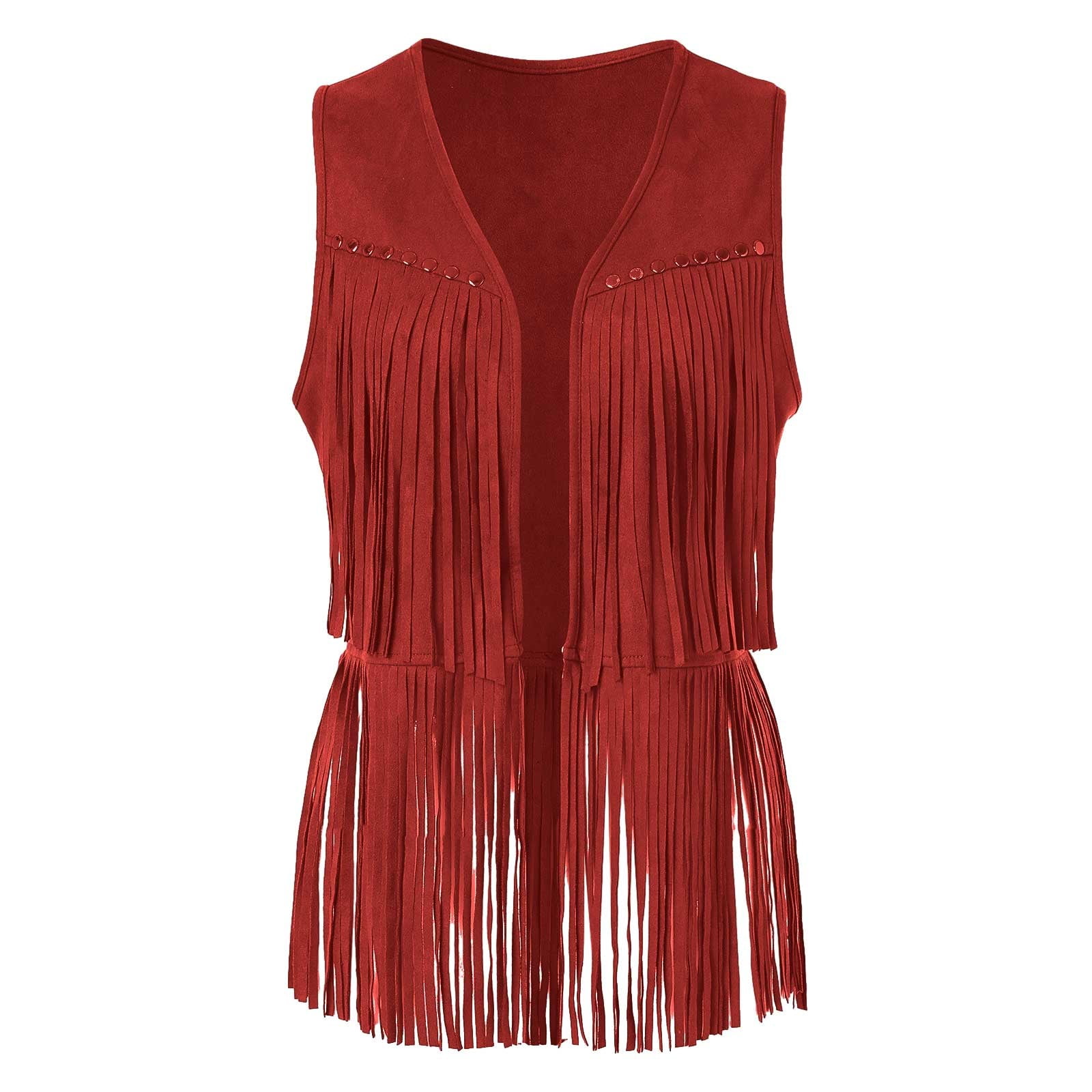 トップス LGB VEST MINI/FRINGE TTUHYWXI Women Leather Fringe Vest 70s Hippie Sleeveless
