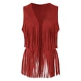 thumbnail image 4 of BYHONG Women Fringe Vest Suede Open Front Vintage Vest Sleeveless 70s Hippie Clothes Boho Western Jacket Womens Vest Top Red XL, 4 of 5