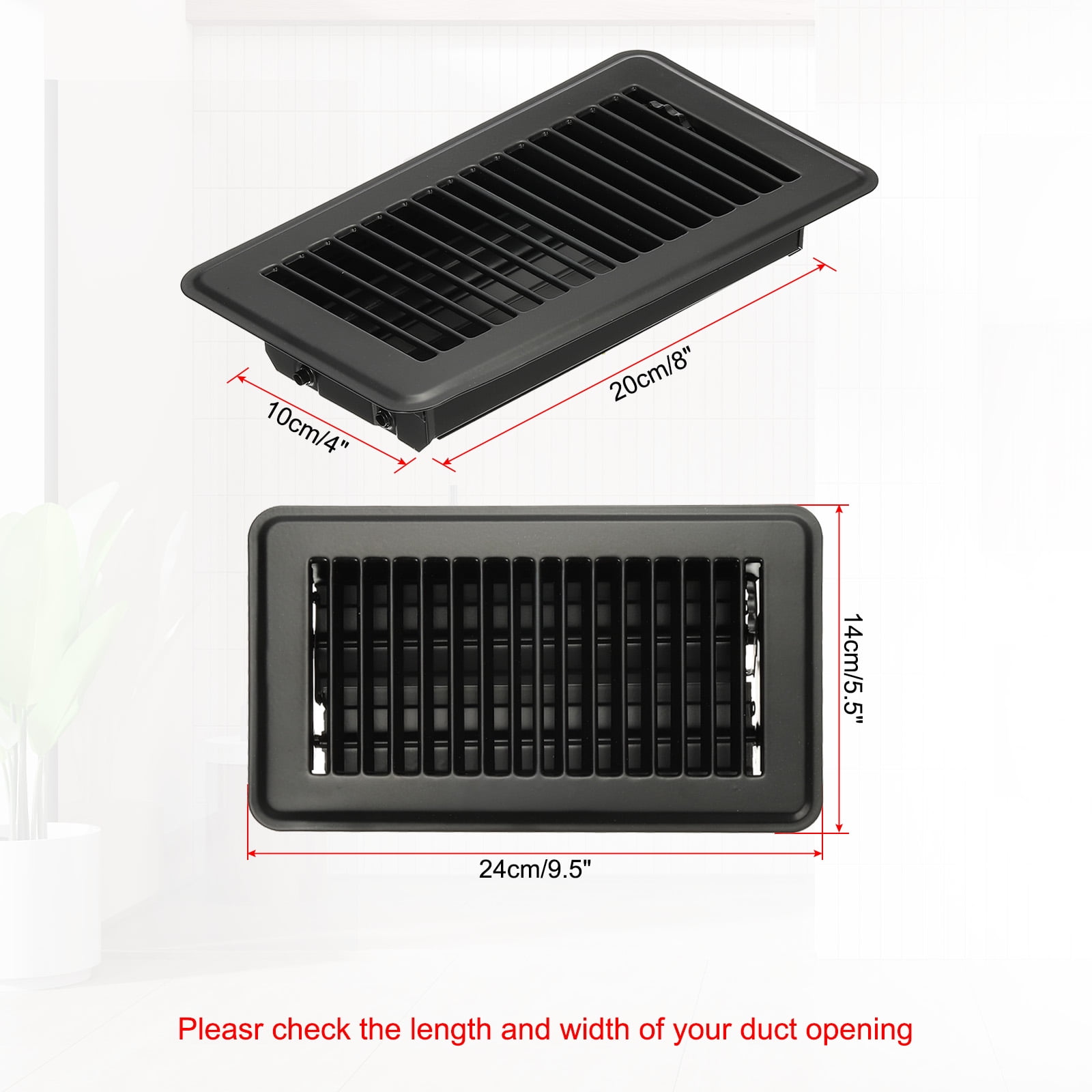 Uxcell 8 x 4 Inch Floor Register, 1pcs Heavy Duty Air Vent Cover Adjustable Floor Grates, Black