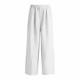 thumbnail image 5 of Linen Cotton Pants Women Wide Leg Elastic High Waisted Beach Flowy Pull On Dressy Casual Baggy Slacks with Pockets, #02 White S, 5 of 7