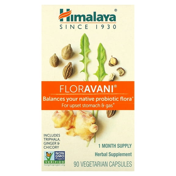 Himalaya FlorAvani, Balances Your Probiotic Flora, for Digestion, Gas, Nausea & Heartburn Relief, 90 Capsules