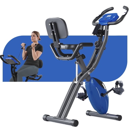 Folding Exercise Bike, 2 in 1 Magnetic Upright & Recumbent X-Bike with 16 Levels Adjustable Resistance for Home Indoor Full-Body Cardio Workout, Max Weight 350 LBS