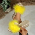 thumbnail image 4 of Samdudou Platform Sandals for Women Fluffy Faux Fur Slip On Wedge Slippers Elevated Heel Open Toe Slides Fashion Summer Footwear Casual Dressy Indoor Outdoor Shoes, 4 of 9