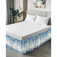 thumbnail image 4 of Blue Floral Bed Skirt Queen Size 18 Inch Drop, Spring Gradient Falling Blue Flower Green Leaf Adjustable Elastic Dust Ruffles Bedskirt for Queen Bed Wrap Around Pleated Mattress Frame Cover, 4 of 9