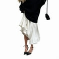 thumbnail image 3 of Women'S Bubble Satin Maxi Skirt Low Waist Ruffle Pleated A Line Puffy Summer Flowy Balloon Skirt Beige XS, 3 of 10