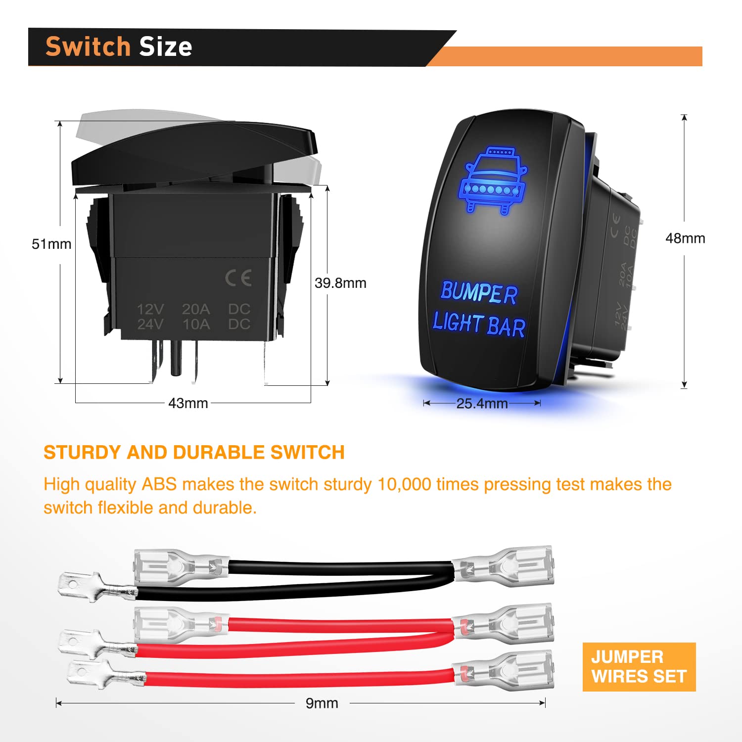 Waywe Bumper Light Bar Rocker Switch Led Lights Bars 5 Pin Laser On Off Switches 20A 12V 10A 24V Jumper Wires Set