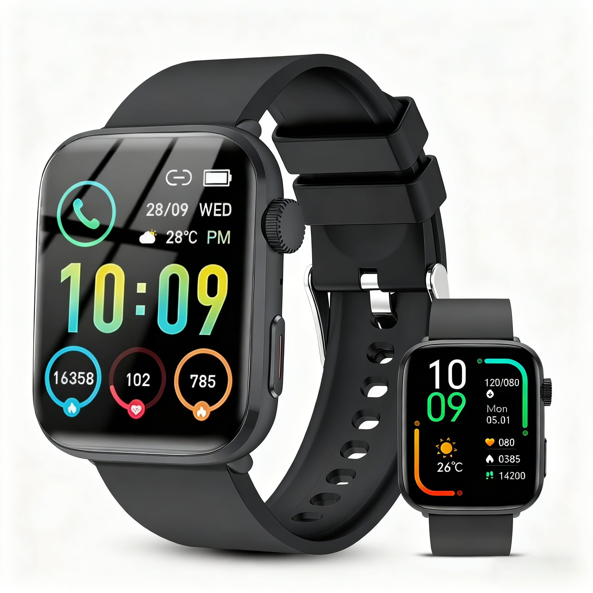 Smartwatch for Men Women, 1.85" HD Screen Smart Watch with Bluetooth Answer/Make Calls Fits for Android and iOS, 100+ Sport Modes/Message Reminder, IP68 Waterproof Fitness Tracker for Gift, Black