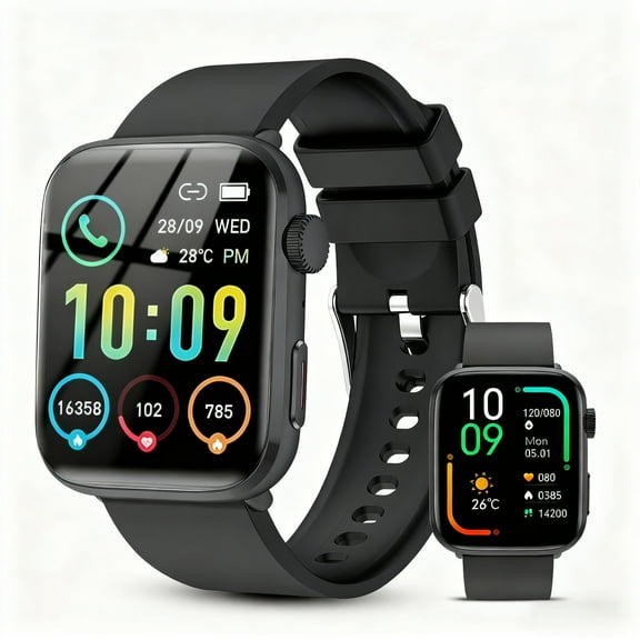 Smartwatch for Men Women, 1.85" HD Screen Smart Watch with Bluetooth Answer/Make Calls Fits for Android and iOS, 100  Sport Modes/Message Reminder, IP68 Waterproof Fitness Tracker for Gift, Black