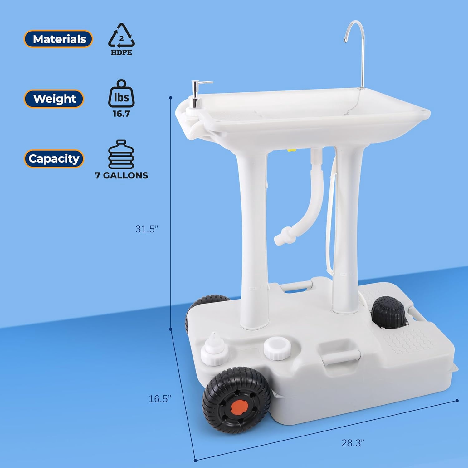 SereneLife Portable Hand Washing Station – Hands-Free Foot Pump Sink with Soap Dispenser & Drain Hose, 100+ Hand Washes for Camping, Events & Worksites