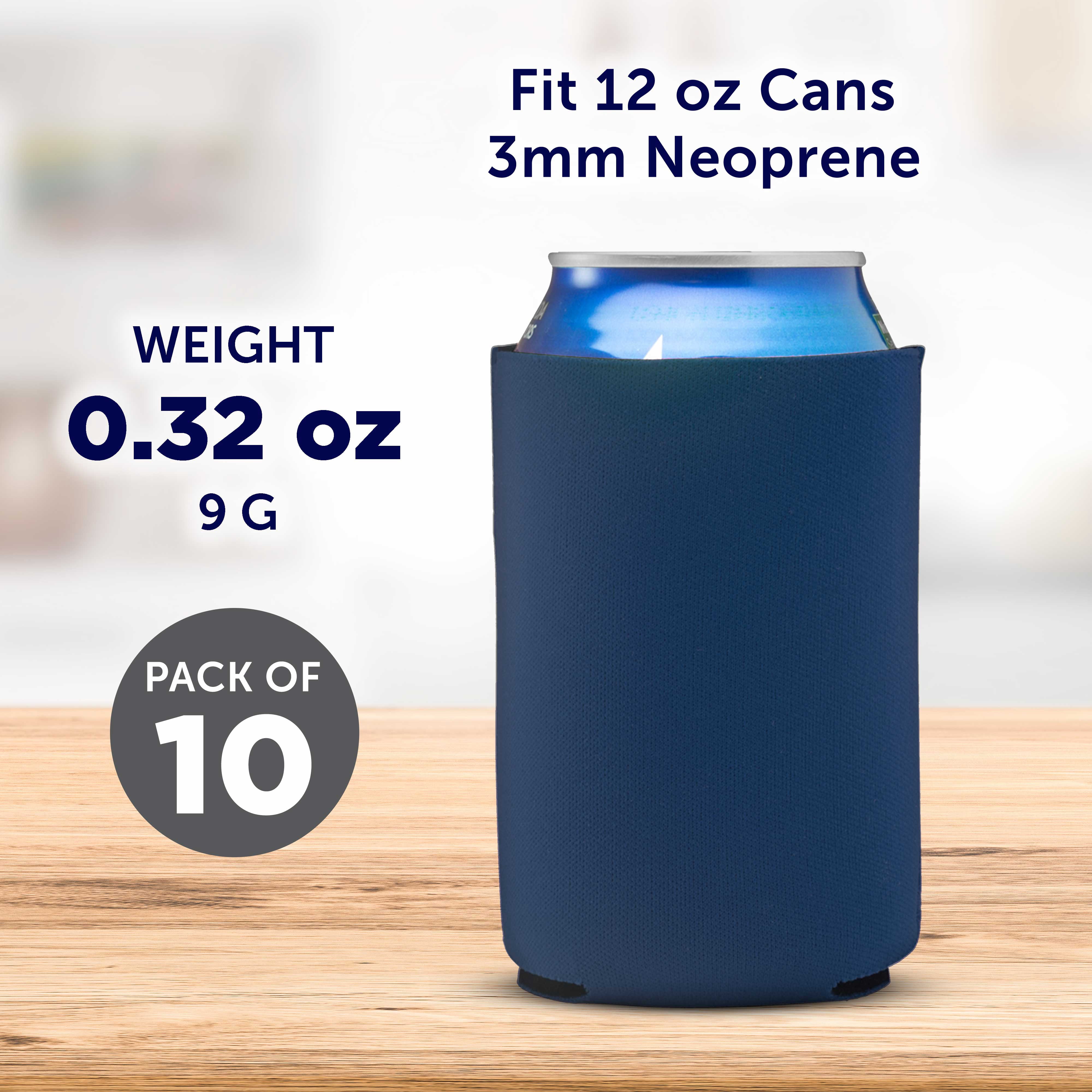 Neoprene Collapsible Can Coolers 12 oz. Set of 10, Bulk Pack - Great for Weddings, Parties, Anniversary, Indoor & Outdoor Events - Navy Blue