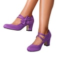 thumbnail image 1 of YOUYEDIAN Chaussures de Danse pour Femmes Été Robe à la Cheville à Brides Talons Épais Chaussures Mary Jane Confortables Rétro Bout Fermé Talon Bas Escarpins de Mariage Soirée (Violet), 1 of 8