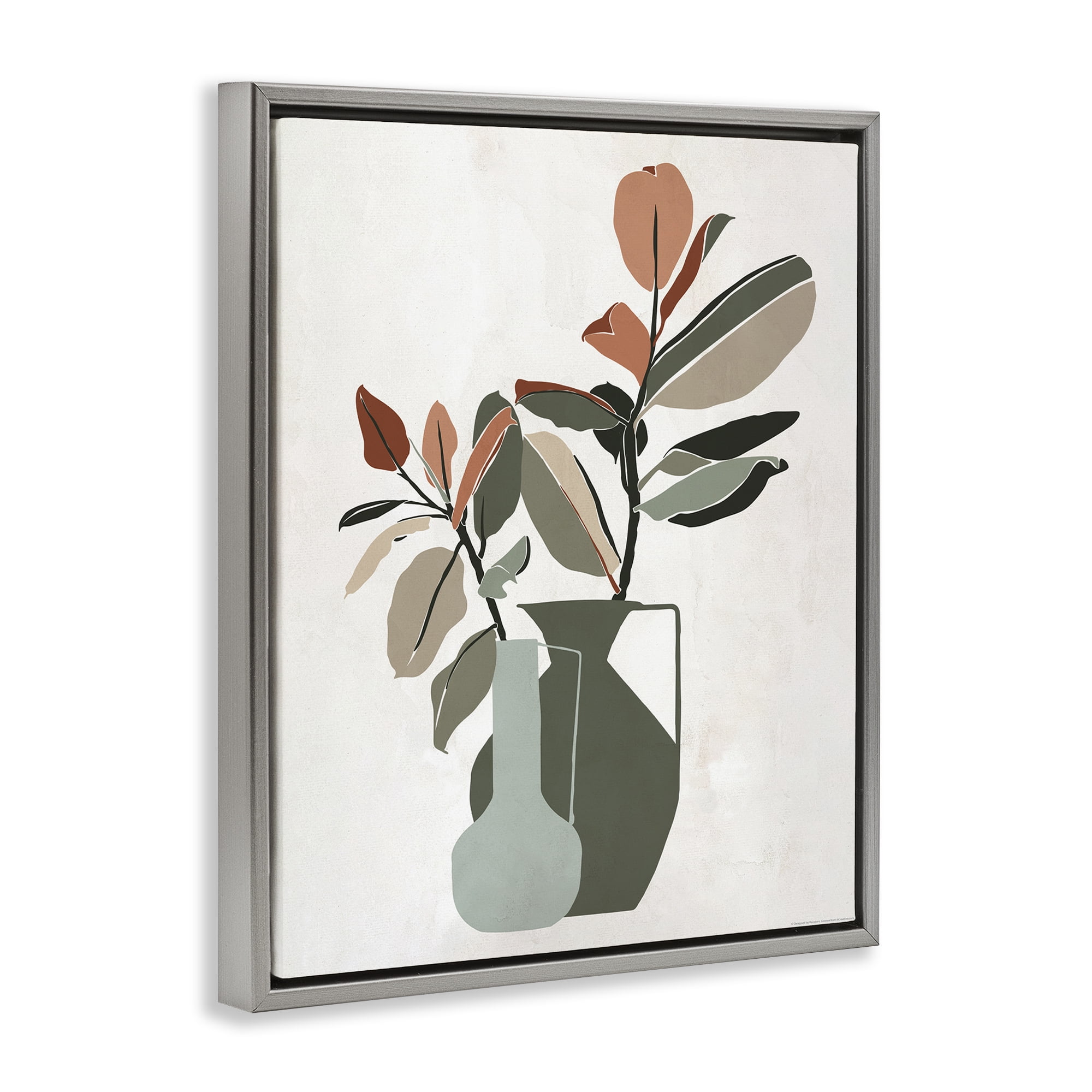 Stupell Industries Green Neutral Palette Plants Plants & Flowers Painting Gray Floater Framed Canvas Art Print Wall Art, 17 x 21