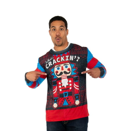 

Faux Real Men s 3D Photo-Realistic Ugly Christmas T-Shirt What s Crackin Small