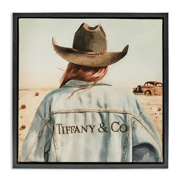 Stupell Industries Trendy Brunette Cowgirl People Painting Black Floater Framed Canvas Art Print Wall Art, 18 x 18