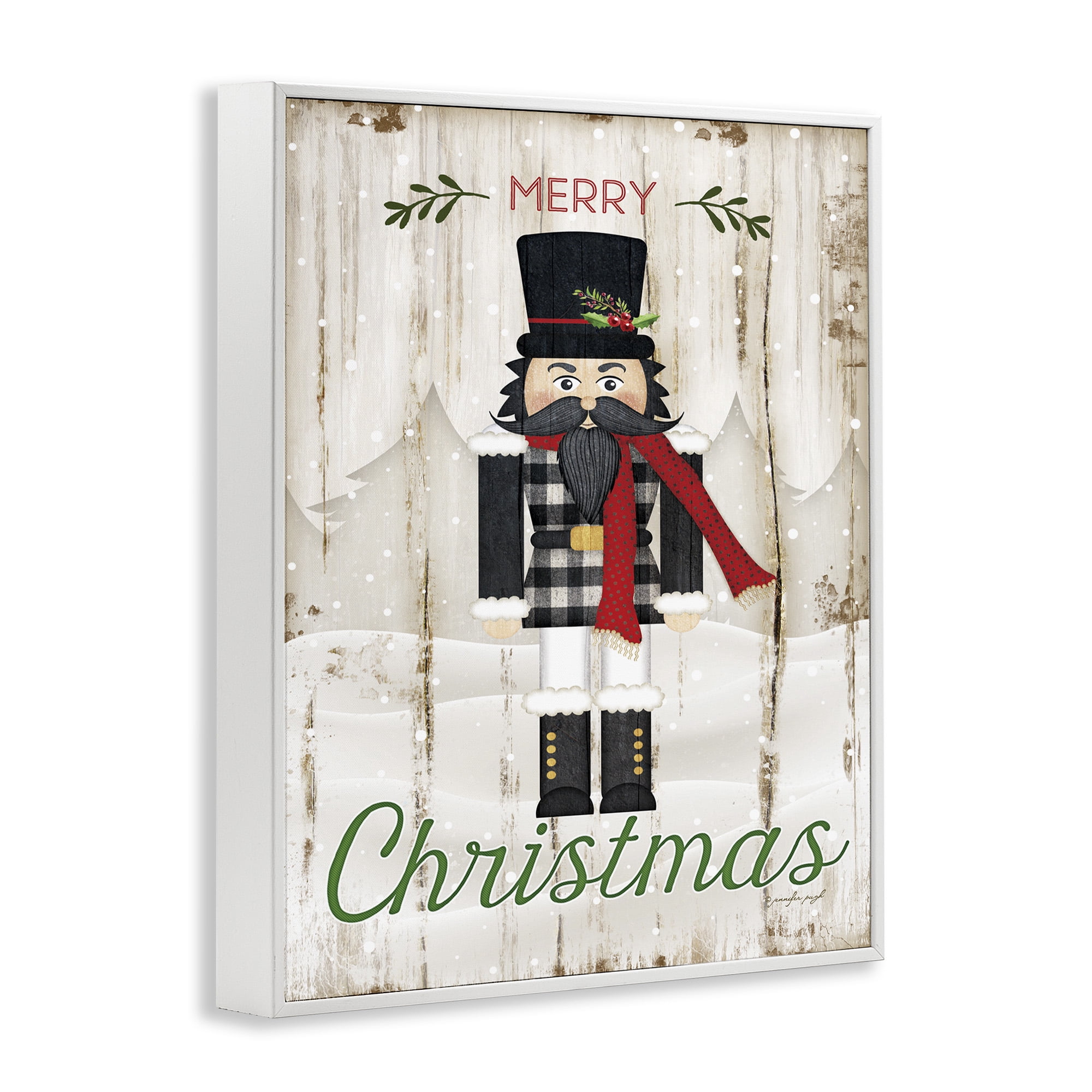 Stupell Industries Merry Christmas Winter Nutcracker Holiday Painting White Framed Art Print Wall Art, 11 x 14