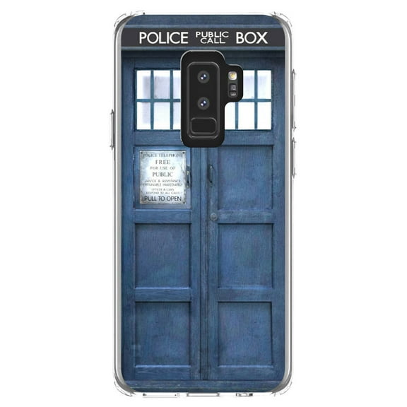 DistinctInk Clear Shockproof Hybrid Case for Samsung Galaxy S9  PLUS (6.2" Screen) - TPU Bumper, Acrylic Back, Tempered Glass Screen Protector - TARDIS Call Box Photograph