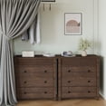 thumbnail image 4 of 3 Drawer Dresser, Modern Fluted Nightstand, Wooden Chest of Drawers, Storage End Table Organizer for Bedroom, Living Room, Hallway, Walnut, 4 of 9