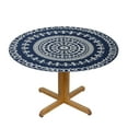 thumbnail image 3 of JEUXUS  Round Table Cover, Waterproof Reusable Table Cloth Round Fitted Table cover with Elastic Edged for Parties Outdoors, Retro Geometric Blue Mandala Flower Texture, 3 of 7