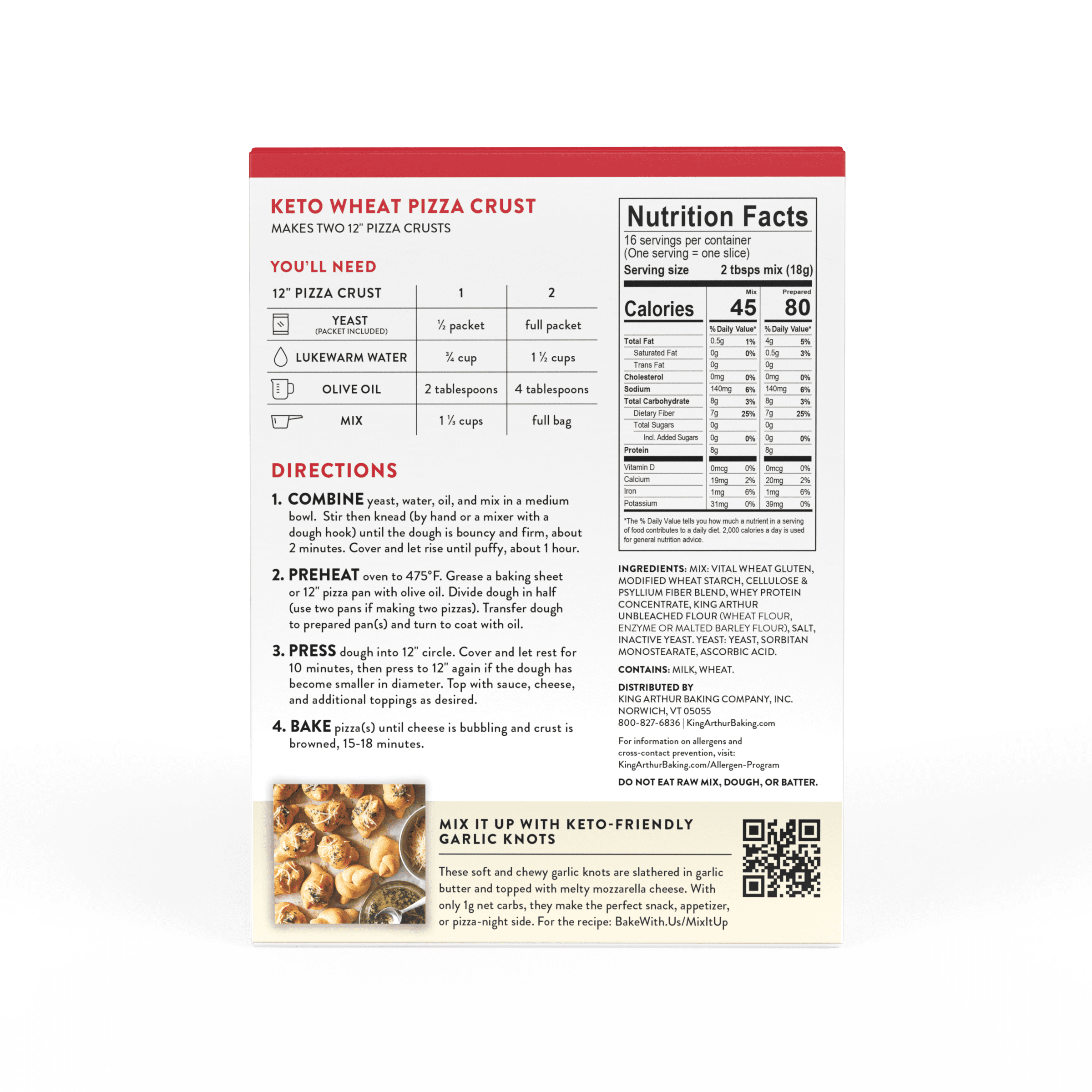 (4 pack) King Arthur Baking Company, Low-Carb and Keto Friendly Pizza Crust Mix, 10.25 oz Box