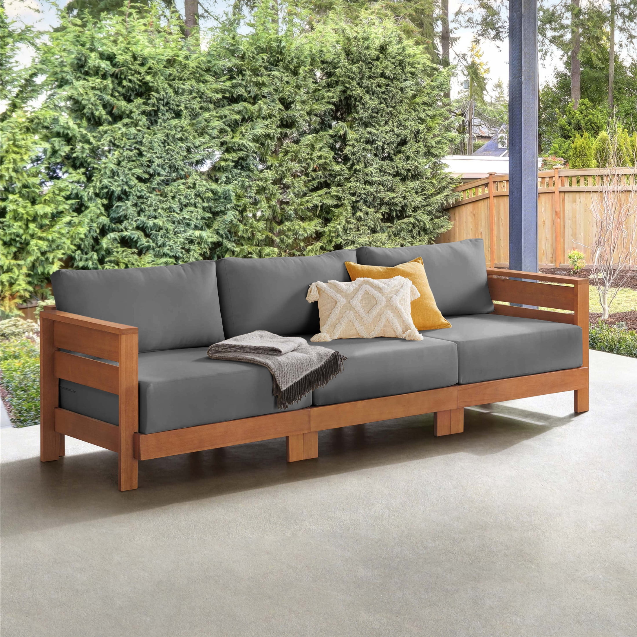 Alaterre Furniture Barton 3-Seat Patio Sofa - Eucalyptus Wood Outdoor Couch (Natural)