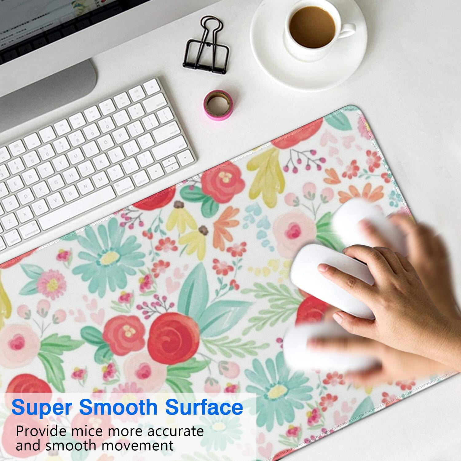 Long Mouse Pads for Desk,Pioneer Flower Floral Print Pattern Desk Mats on Top Of Desks, Desk Mouse Pad Extra Large with 3mm Non-Slip Base and Stitched Edge for Gaming,Office,Work,Home 31.5"x11.8"