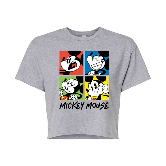 Disney - Mickey Colorblock Grid - Juniors Cropped Cotton Blend T-Shirt