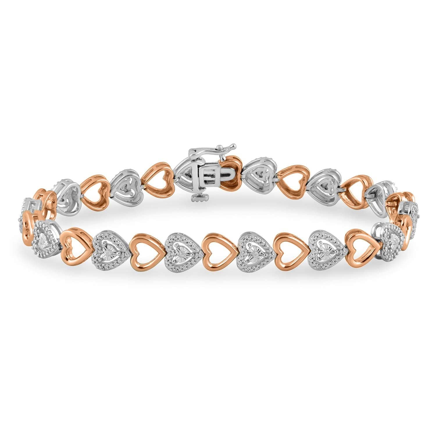 Jewelili Rose Gold Over Brass Natural White Round Diamonds Miracle Set