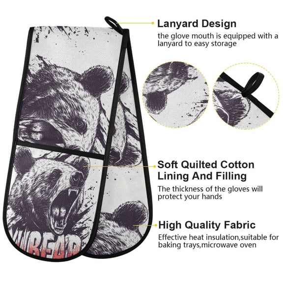 BZSMCE Oven Mitts Black Wild Bear Creative Pattern Resistant Kitchen Gloves