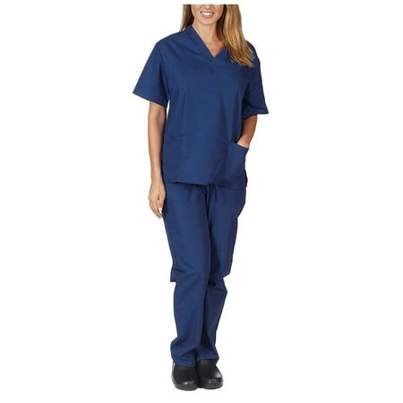 

Toyfunny Men & Women Short Sleeve V-neck Tops+Pants Nursing Working Uniform Set Suit