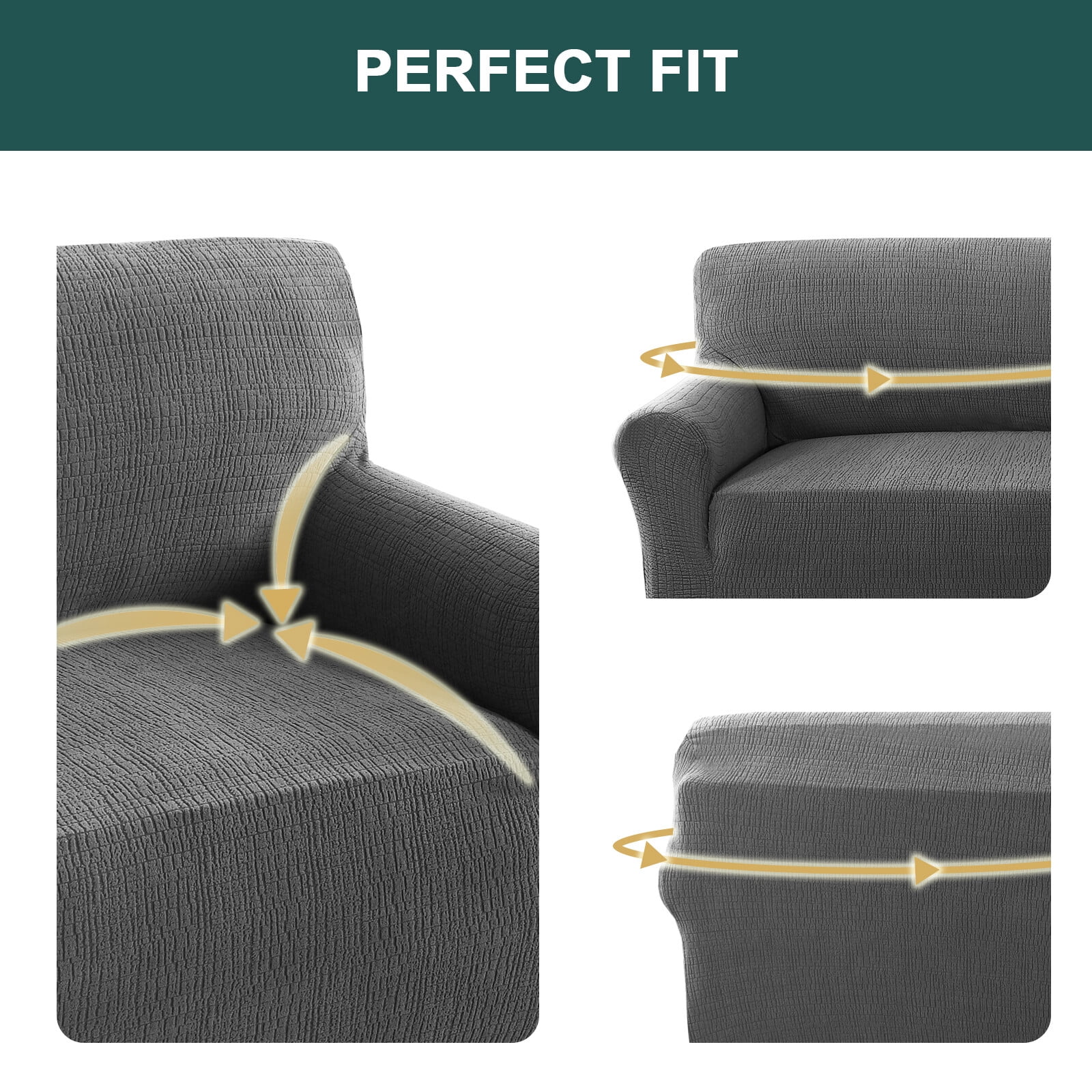 H.VERSAILTEX Premium Jacquard Stretch Sofa Cover with Waterproof Seat & Elastic Bottom Protection for Kids,Pets 1-Piece Furniture Protector Slipcover(Loveseat,Grey)