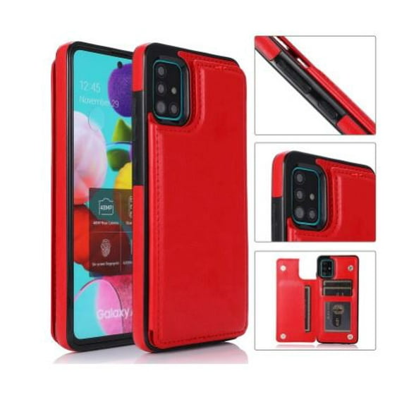 Leather Flip Wallet Case Card Holder Phone Back Cover for Samsung Galaxy S21 Ultra (Red)