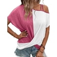 thumbnail image 3 of HUBERY Women Strappy Cold Shoulder Contrast Color Twist Hem Asymmetric Top, 3 of 5